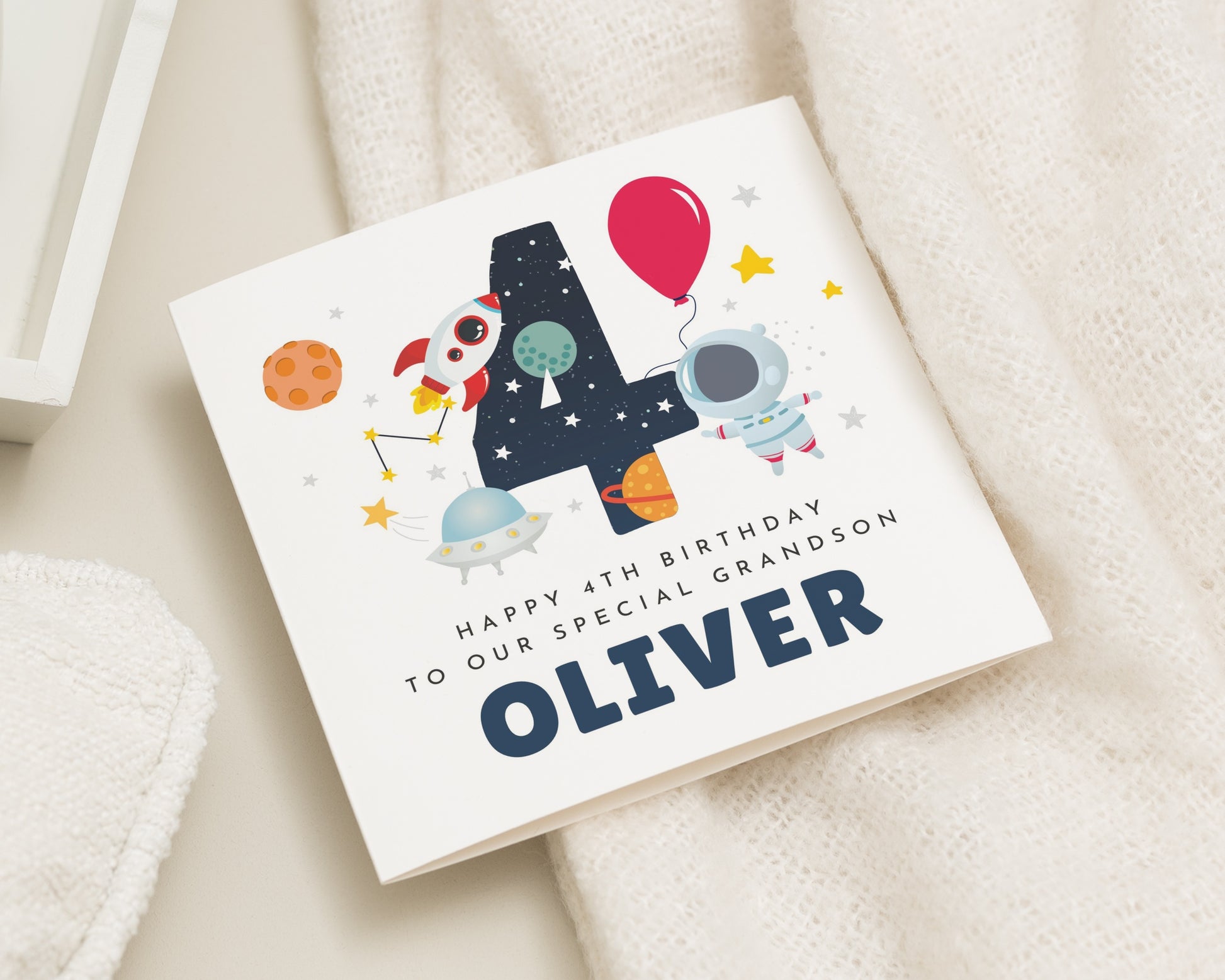 4th Birthday Card for Grandson, Space Birthday Card, Personalised Birthday Card for Boy, Grandson Birthday Card, Astronaut Birthday Card