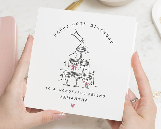 Personalised 40th Birthday Card, 40th Birthday Card for Friend, Best Friend Birthday Card, Birthday Card for Her, Champagne Birthday Card