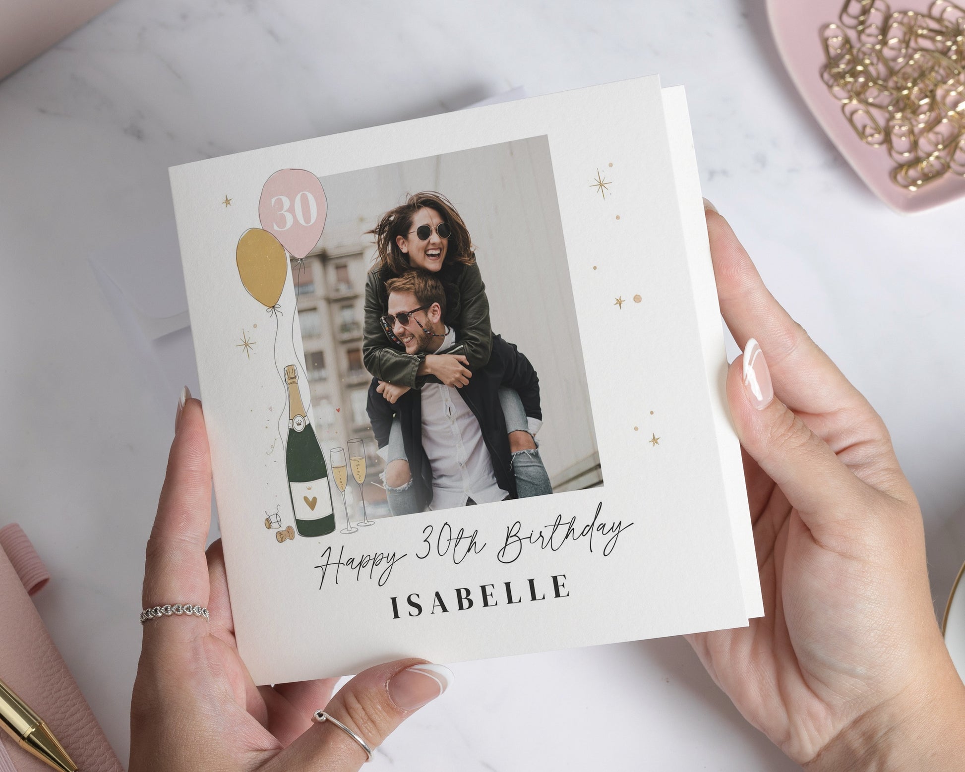 30th Birthday Card, Personalised Photo Birthday Card, Birthday Card for Her, Friend 30th Birthday Card, Champagne Birthday Card