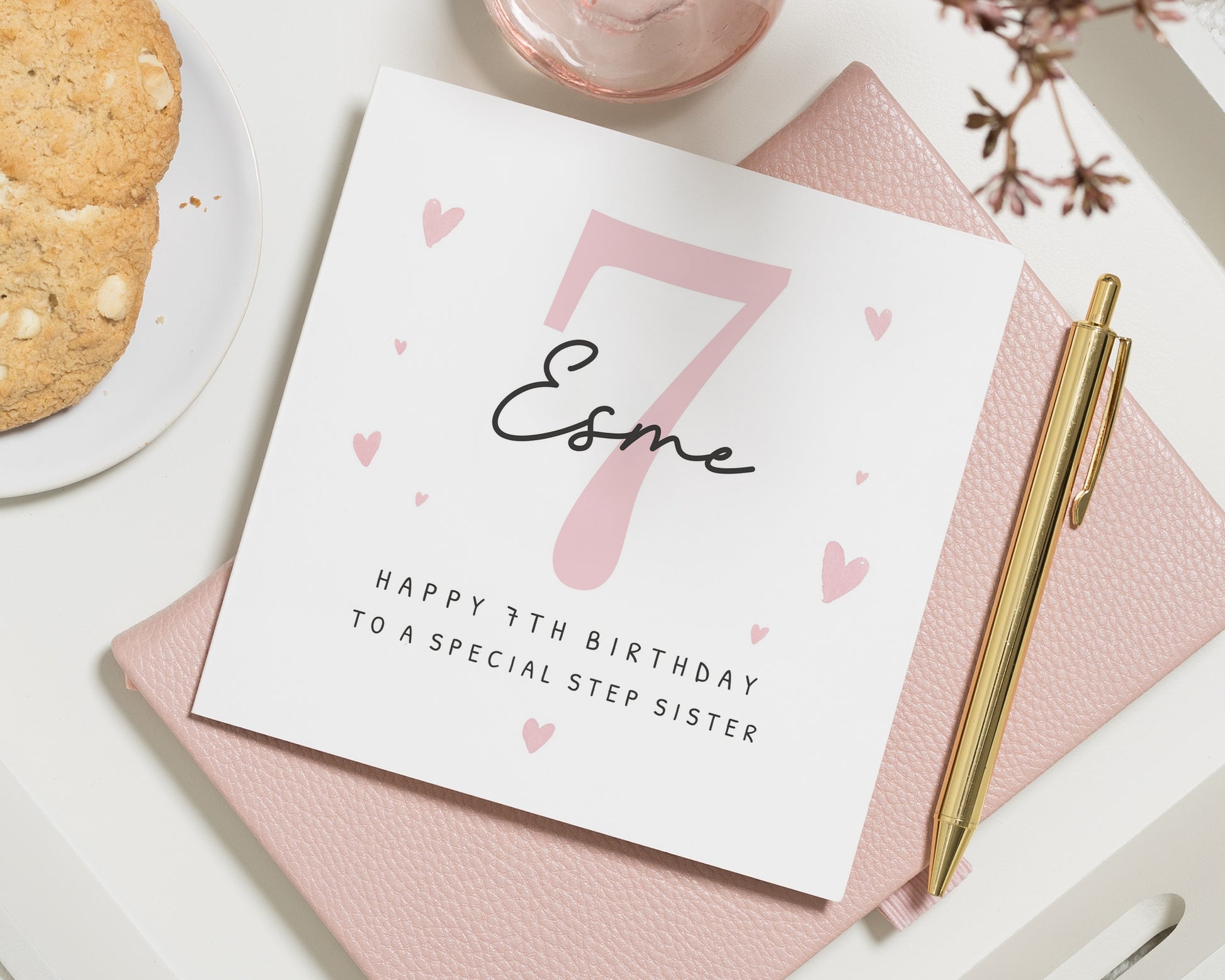 7th Birthday Card for Step Sister, Personalised Birthday Card for Girl, Special Step Sister Birthday Card, Custom 7th Birthday Card
