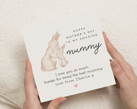 Mother's Day Card for Mummy, Personalised Mother's Day Card, Cute Bunny Card, Mother's Day Card from Child, Mother's Day Card for Her
