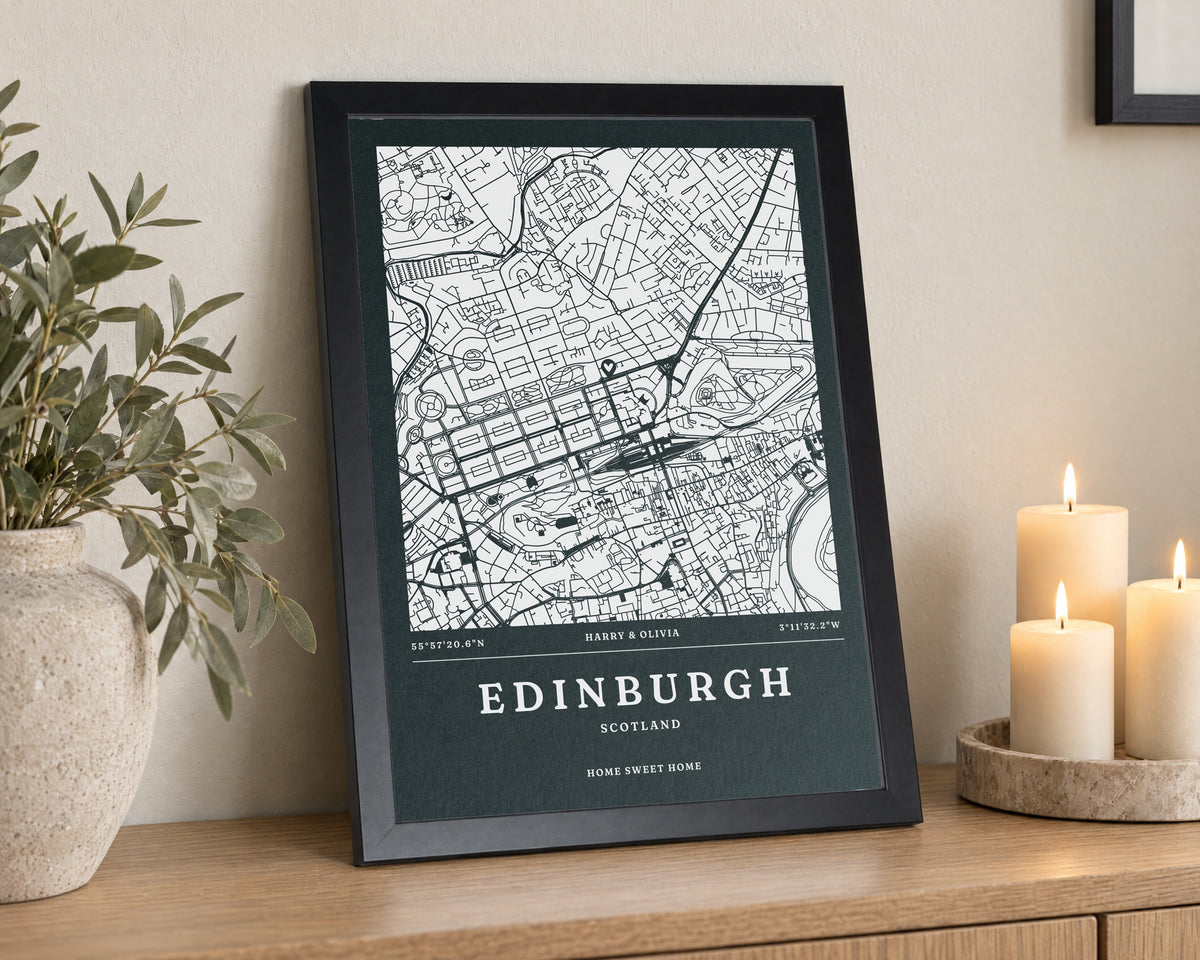 Personalised Map Print, Custom Location Wall Art, Dark Green Home Sweet Home Print, New Home Gift, House Warming Gift for Couple