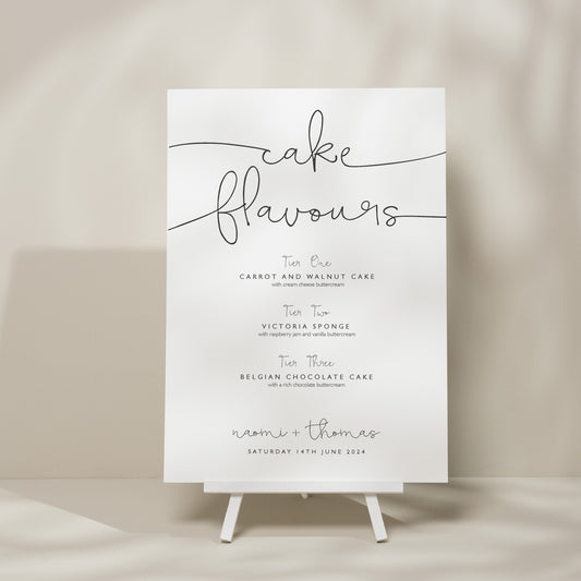 Script Calligraphy Wedding Cake Station Sign, Minimalistic Wedding Signage, Cake Menu Wedding Sign, Simple Wedding Sign &#39;Naomi&#39;