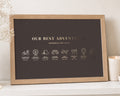 Personalised Gold Foil Adventure Print, Chocolate Brown Travel Wall Art, Couple Gift, Anniversary Gift, Landscape Framed Print