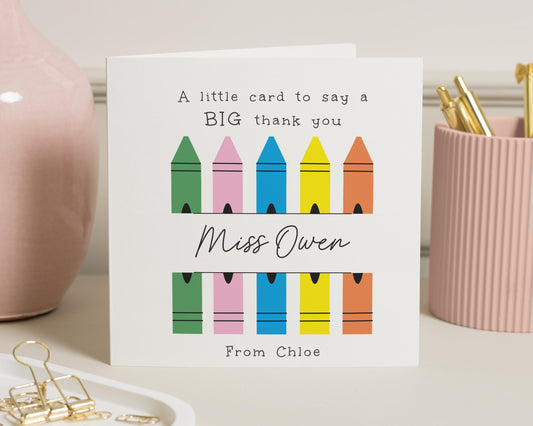 Teacher Thank You Card, Thank You Card for Teacher, Personalised Thank You Card, End of Term Card, Crayon Teacher Card
