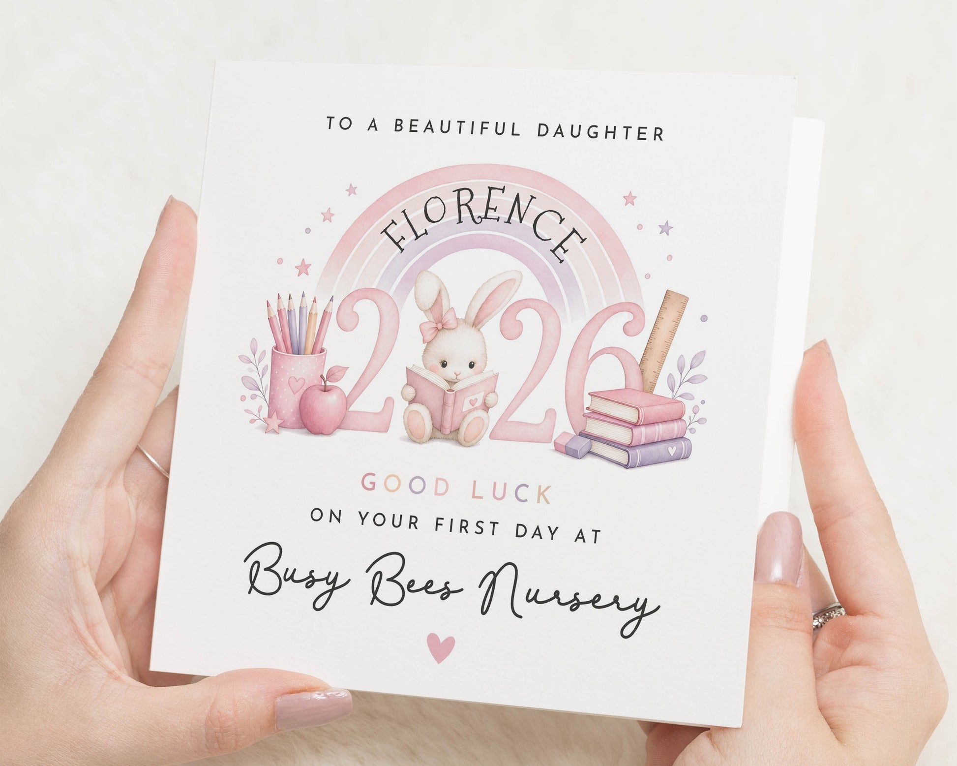 Good Luck Card for Daughter, First Day at Nursery Card, Personalised School Card, First Day of Preschool Card, Bunny Good Luck Card