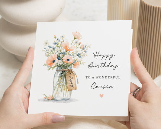Birthday Card for Cousin, Cousin Birthday Card, Birthday Card for Her, Floral Birthday Card, Personalised Cousin Card, Cute Birthday Card