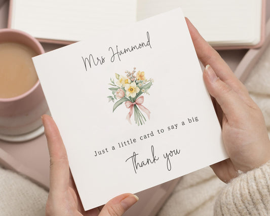 Thank You Card for Teacher, Personalised Thank You Card, Floral Thank You Card, Thank You Card for Her, Teacher Appreciation Card