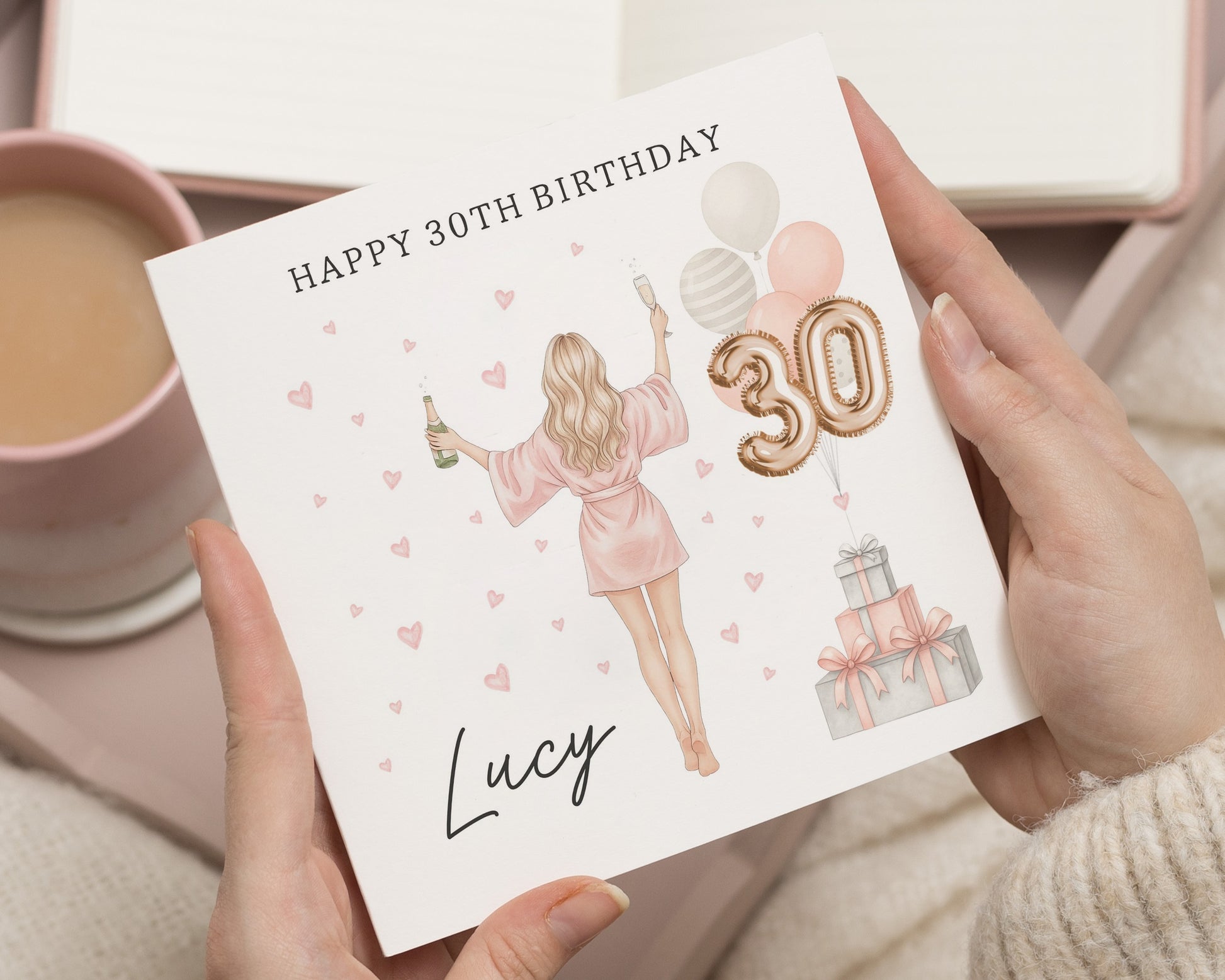 30th Birthday Card for Her, Personalised Birthday Card, Birthday Card for Daughter, Friend, Wife, 30th Birthday Gift Card, Balloons
