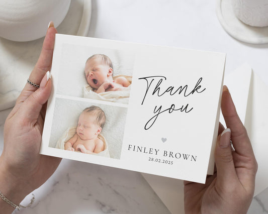 Baby Photo Printed Cards, Custom New Baby Cards Thank You, Personalised Thank You Cards New Baby Girl, Baby Folded Thankyou Card