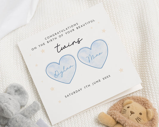 Twins New Baby Card, Personalised New Baby Card, Congratulations Card, Baby Card for Twins, Custom Baby Card, Birth of Twins Card