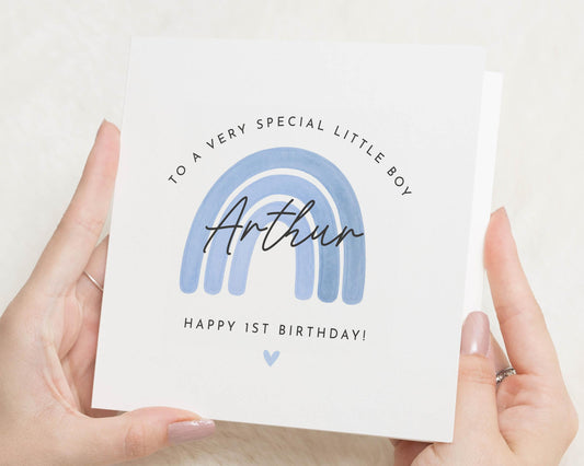 1st Birthday Card for Boy, Personalised First Birthday Card, Rainbow Birthday Card, Birthday Card for Son, Special Little Boy Card