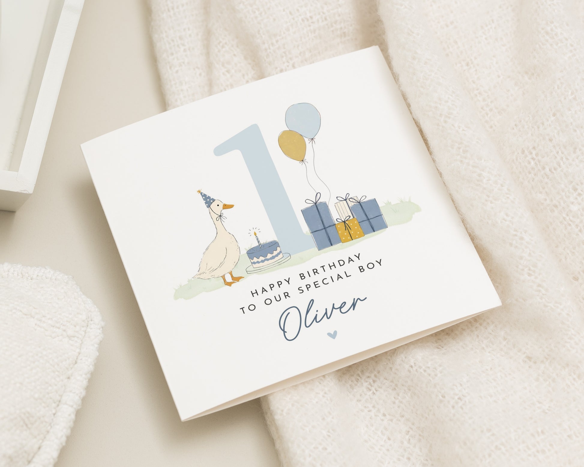 1st Birthday Card for Boy, First Birthday Card for Son, Personalised Birthday Card, One Year Old Card, Cute Duck Birthday Card