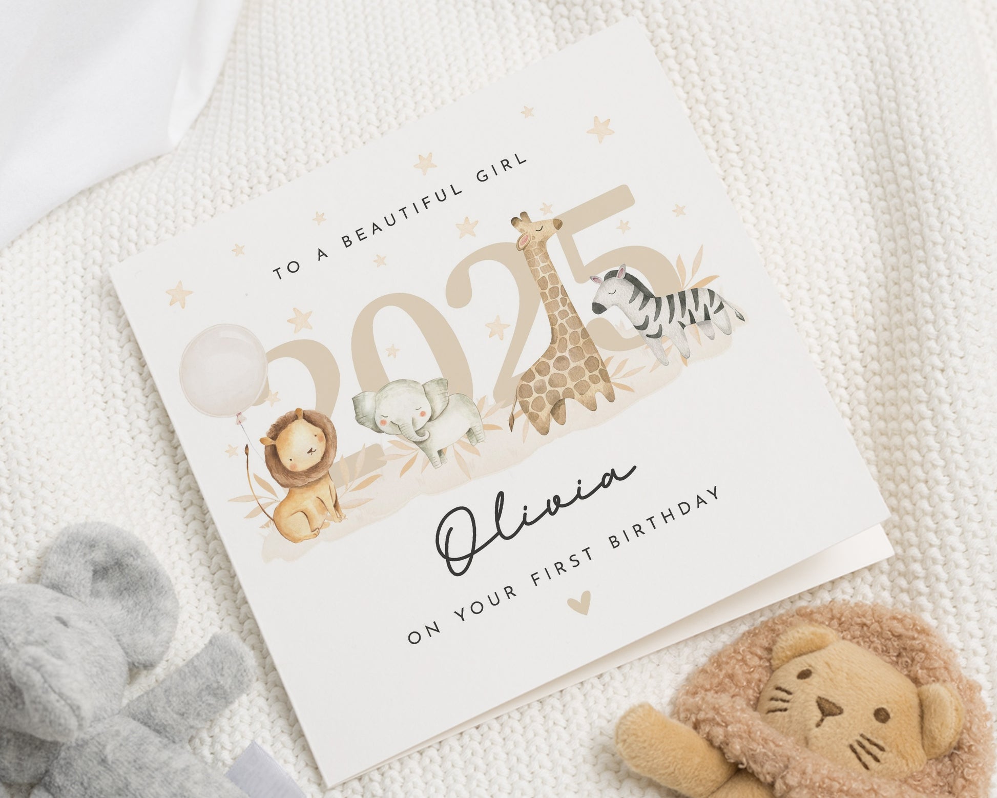 First Birthday Card for Girl, Personalised Safari Birthday Card, 1st Birthday Card for Daughter, Cute Animal Birthday Card