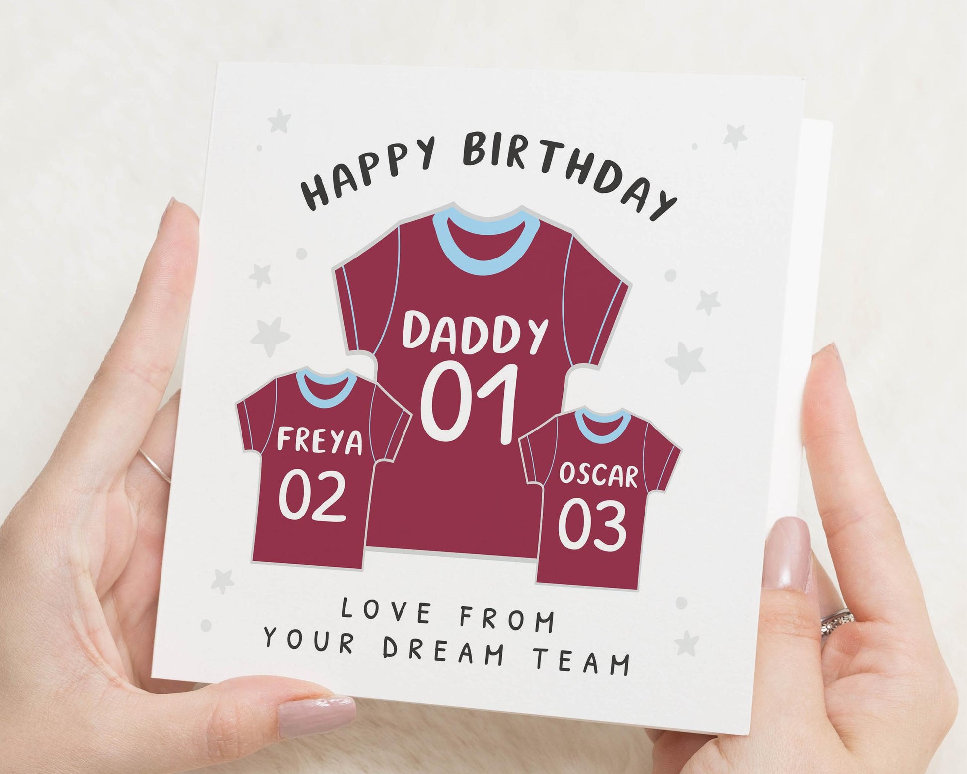 Birthday Card for Daddy, Personalised Daddy Birthday Card, Birthday Card from Kids, Football Shirt Card, Birthday Card for Dad