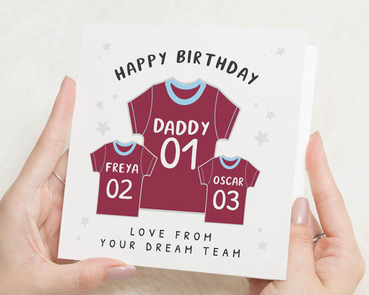 Birthday Card for Daddy, Personalised Daddy Birthday Card, Birthday Card from Kids, Football Shirt Card, Birthday Card for Dad
