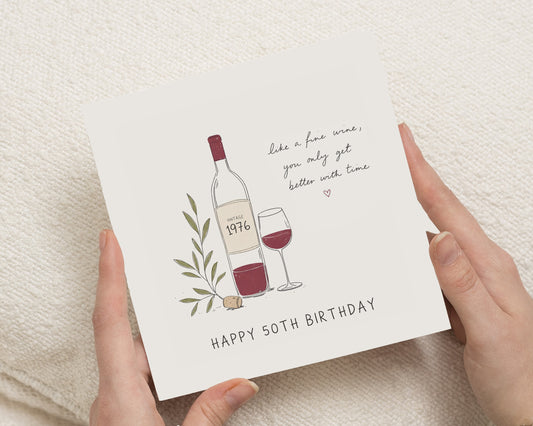 50th Birthday Card, 50th Birthday Card for Him, 50th Birthday Card for Her, Wine Birthday Card, Birthday Card for Dad, Birthday Card for Mum