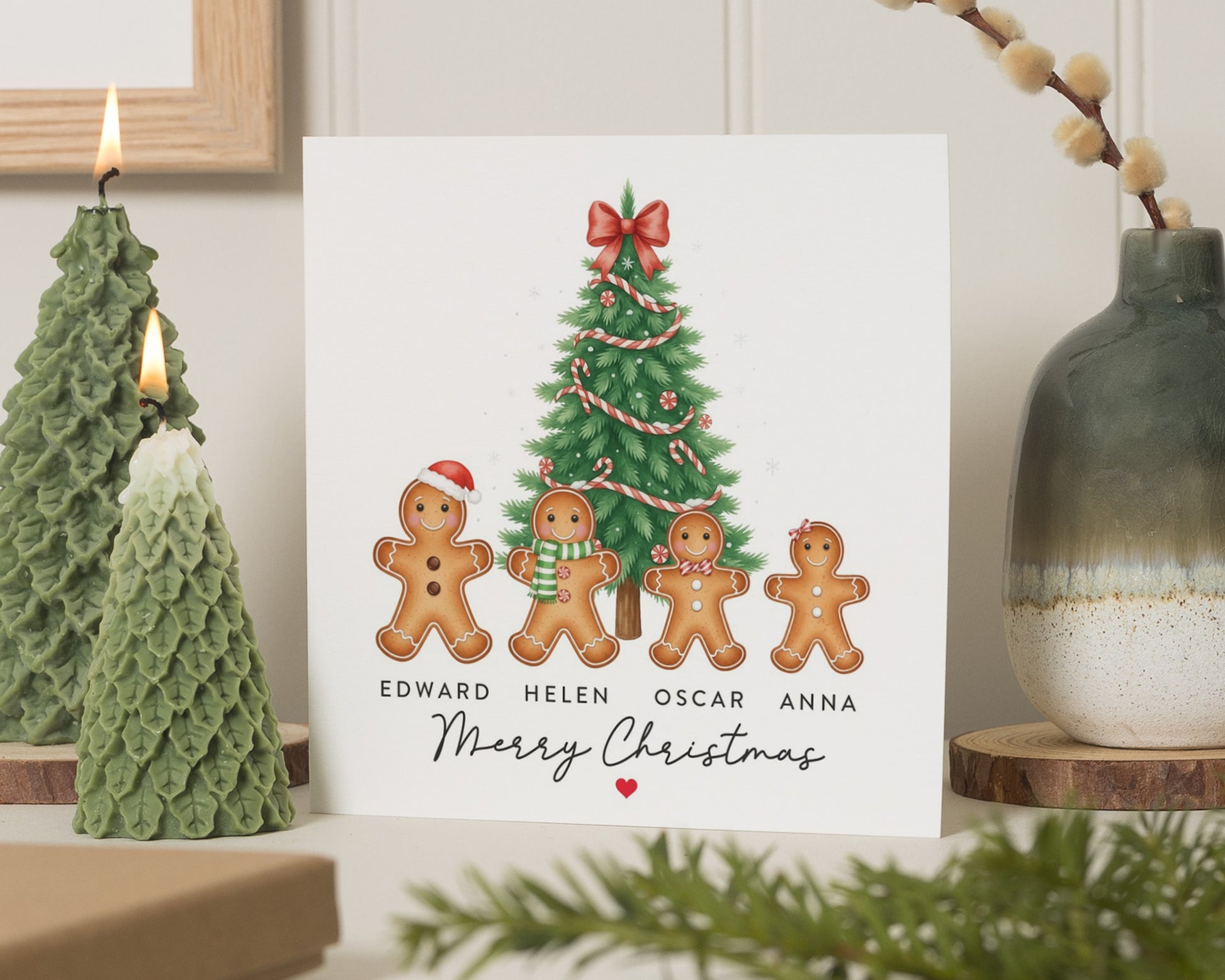 Personalised Family Christmas Card, Gingerbread Family Card, Christmas Card for Mum Dad Kids, Custom Christmas Card, Merry Christmas Card