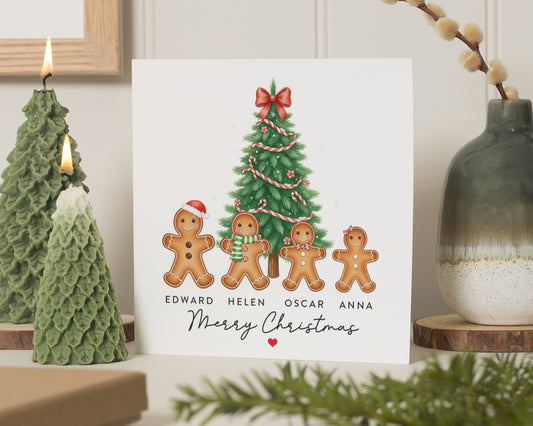 Personalised Family Christmas Card, Gingerbread Family Card, Christmas Card for Mum Dad Kids, Custom Christmas Card, Merry Christmas Card