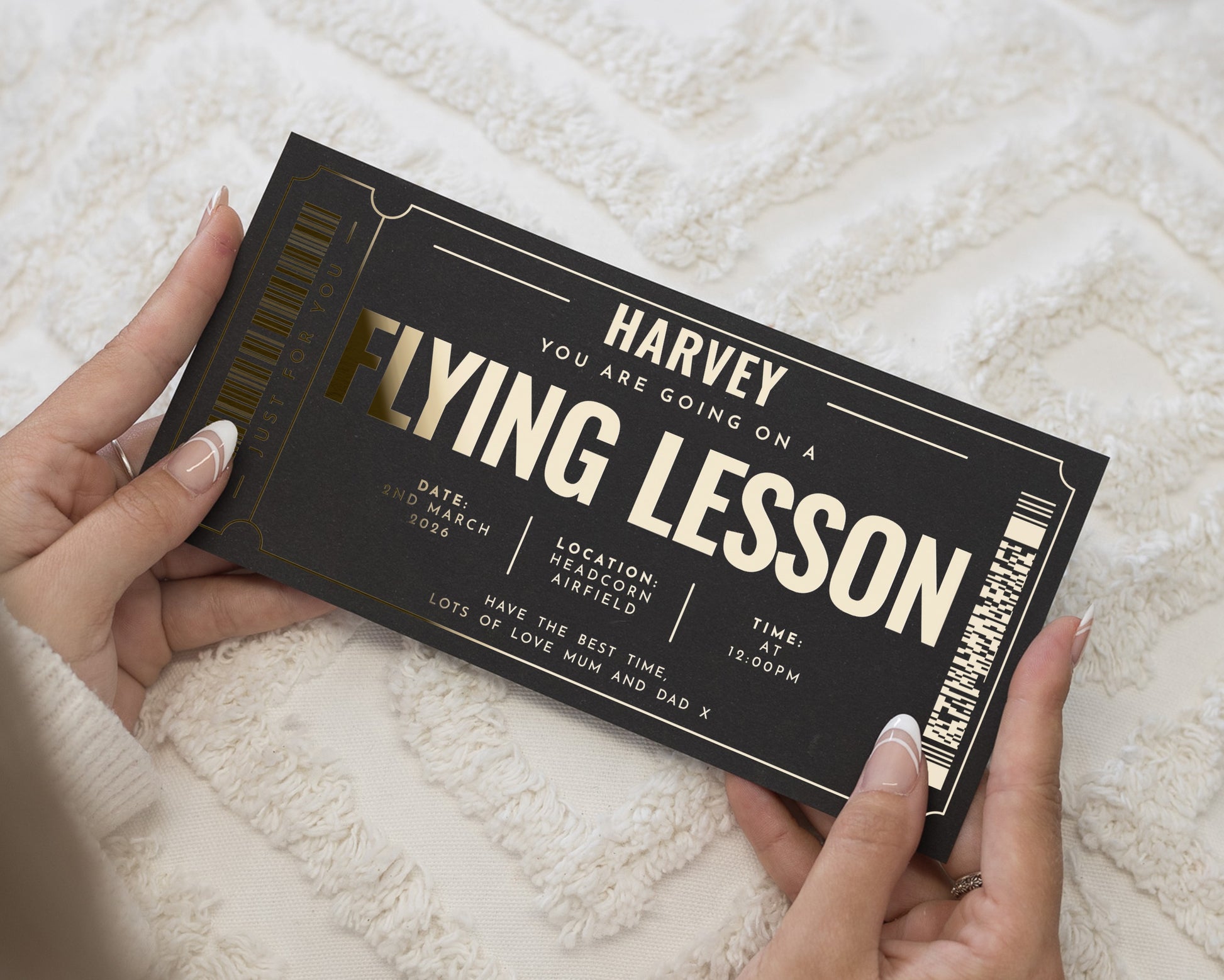 Personalised Flying Lesson Gift Voucher, Scratch To Reveal, Gold Foil, Custom Experience Gift For Him Or Her