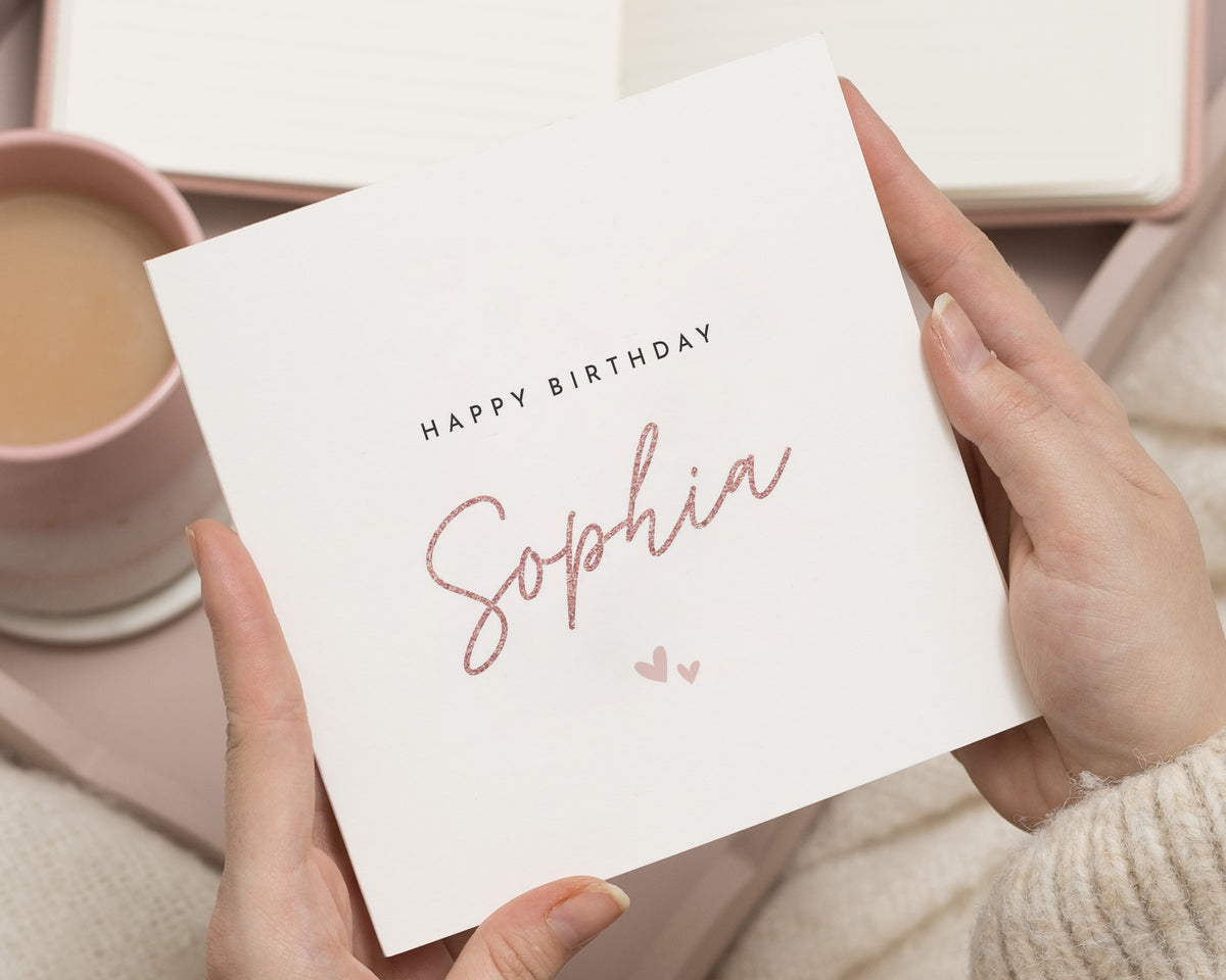Personalised Birthday Card, Birthday Card for Her, Name Birthday Card, Simple Birthday Card for Friend, Pink Birthday Card for Women