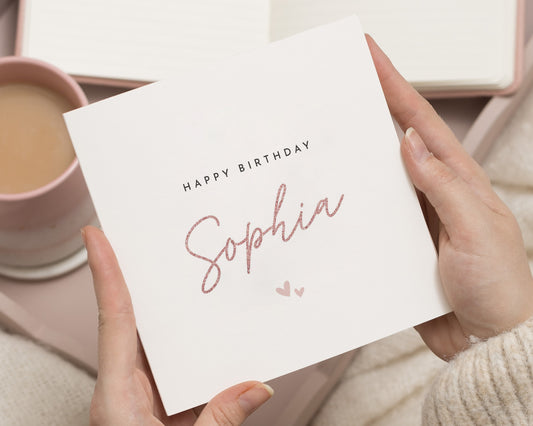 Personalised Birthday Card, Birthday Card for Her, Name Birthday Card, Simple Birthday Card for Friend, Pink Birthday Card for Women