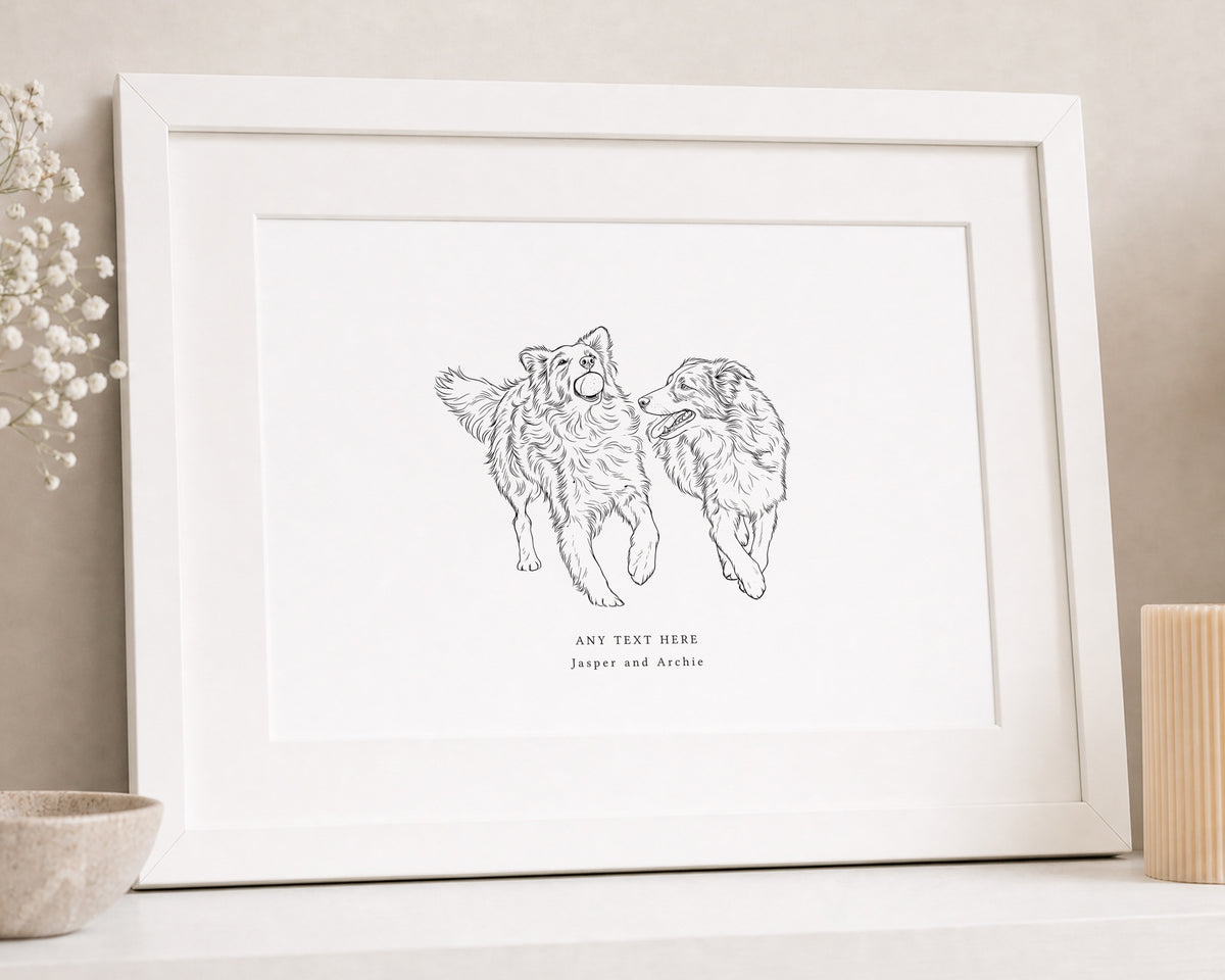 Personalised Dog or Pet Print from Your Photo, Dog Lover Gift, Custom Pet Name Print, Line Art Pet Portrait, White Framed Print