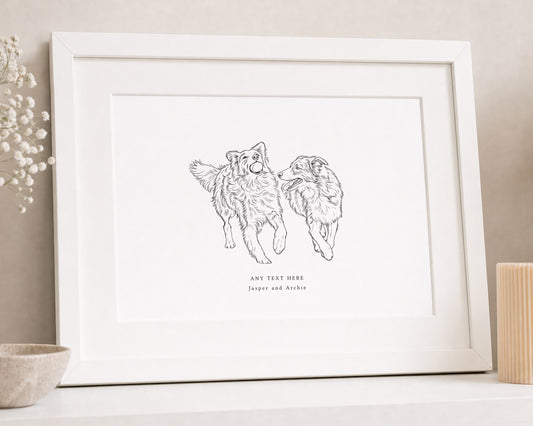 Personalised Dog or Pet Print from Your Photo, Dog Lover Gift, Custom Pet Name Print, Line Art Pet Portrait, White Framed Print