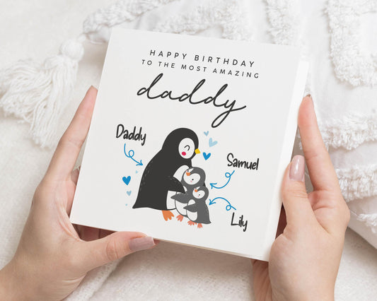 Birthday Card for Daddy, Penguin Birthday Card, Personalised Birthday Card for Dad, Cute Birthday Card from Kids, Daddy Birthday Card
