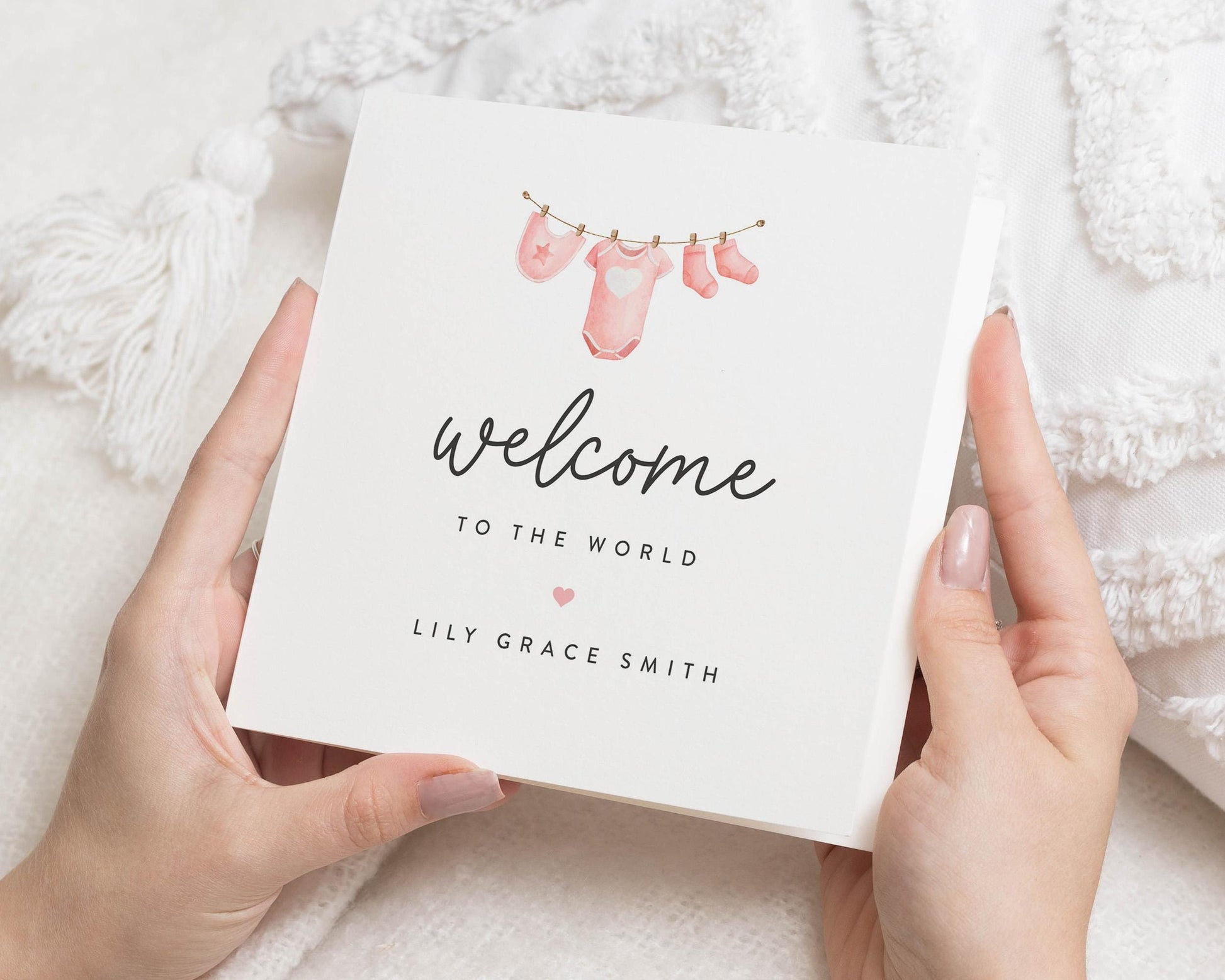 Congratulations New Baby Girl Card, Welcome To The World Baby Girl, Personalised New Baby Card, Friend Pregnancy Card, Welcome New Baby Girl