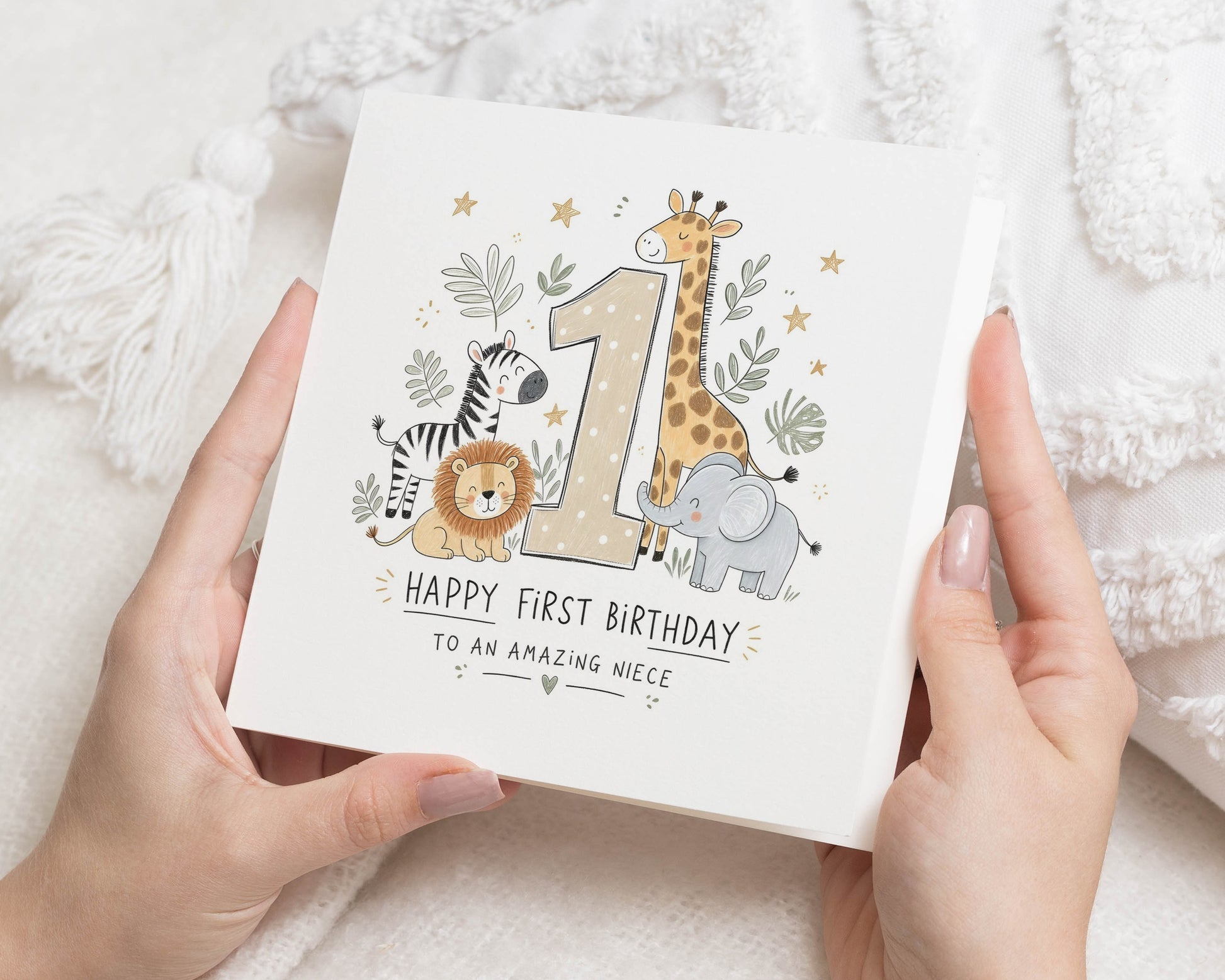 1st Birthday Card for Niece, First Birthday Card, Safari Birthday Card, Jungle Animal Birthday Card, Cute Birthday Card for Girl