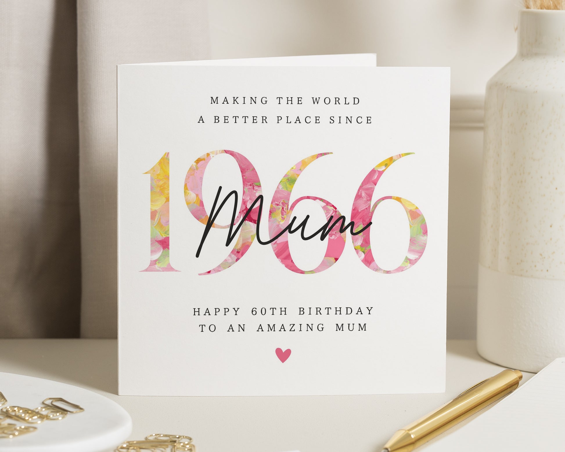 60th Birthday Card for Mum, Personalised Mum Birthday Card, 1966 Birthday Card, Birthday Card for Her, Floral Birthday Card