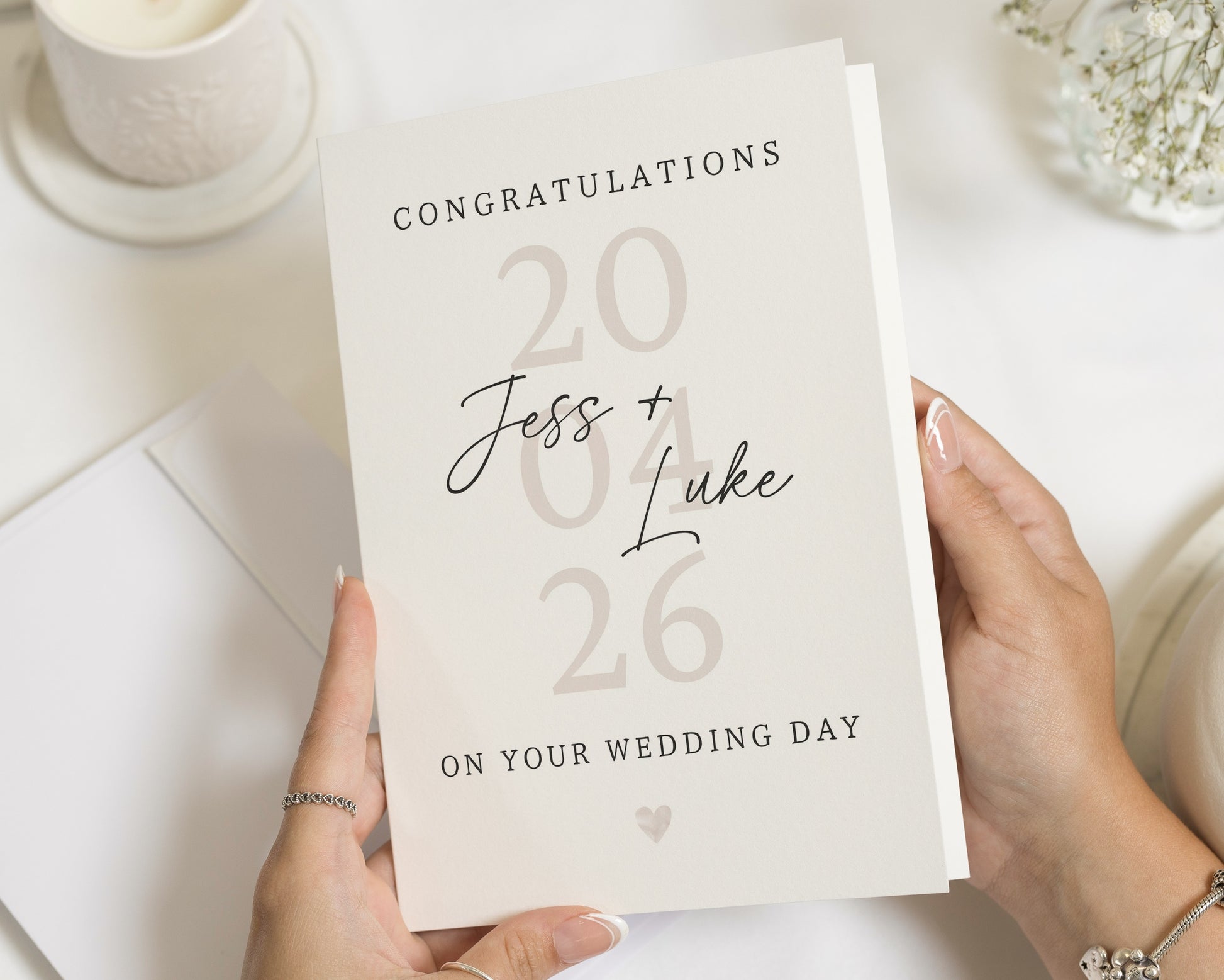 Wedding Card, Personalised Wedding Card, Wedding Day Card, Congratulations Card for Couple, Bride and Groom Card, Custom Date Card