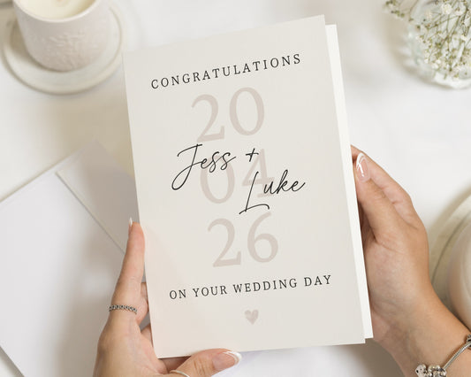 Wedding Card, Personalised Wedding Card, Wedding Day Card, Congratulations Card for Couple, Bride and Groom Card, Custom Date Card