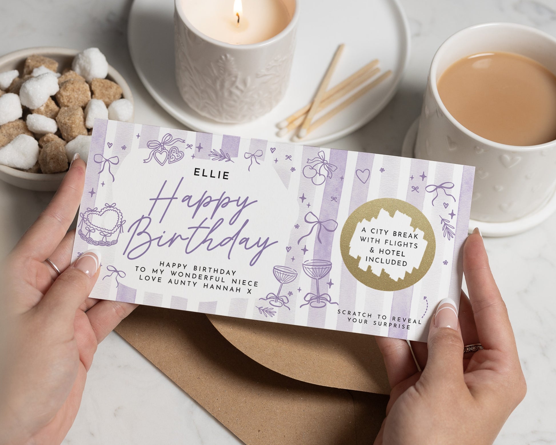 Personalised Birthday Gift Voucher, City Break Surprise, Holiday Reveal, Scratch To Reveal, Gift For Niece, Custom Birthday Card For Her