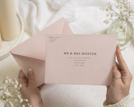 Blush Pink Envelopes with Guest or Return Address Printing, C6, 5x7 or C5 Printed Wedding Invitation Envelopes (Blossom)