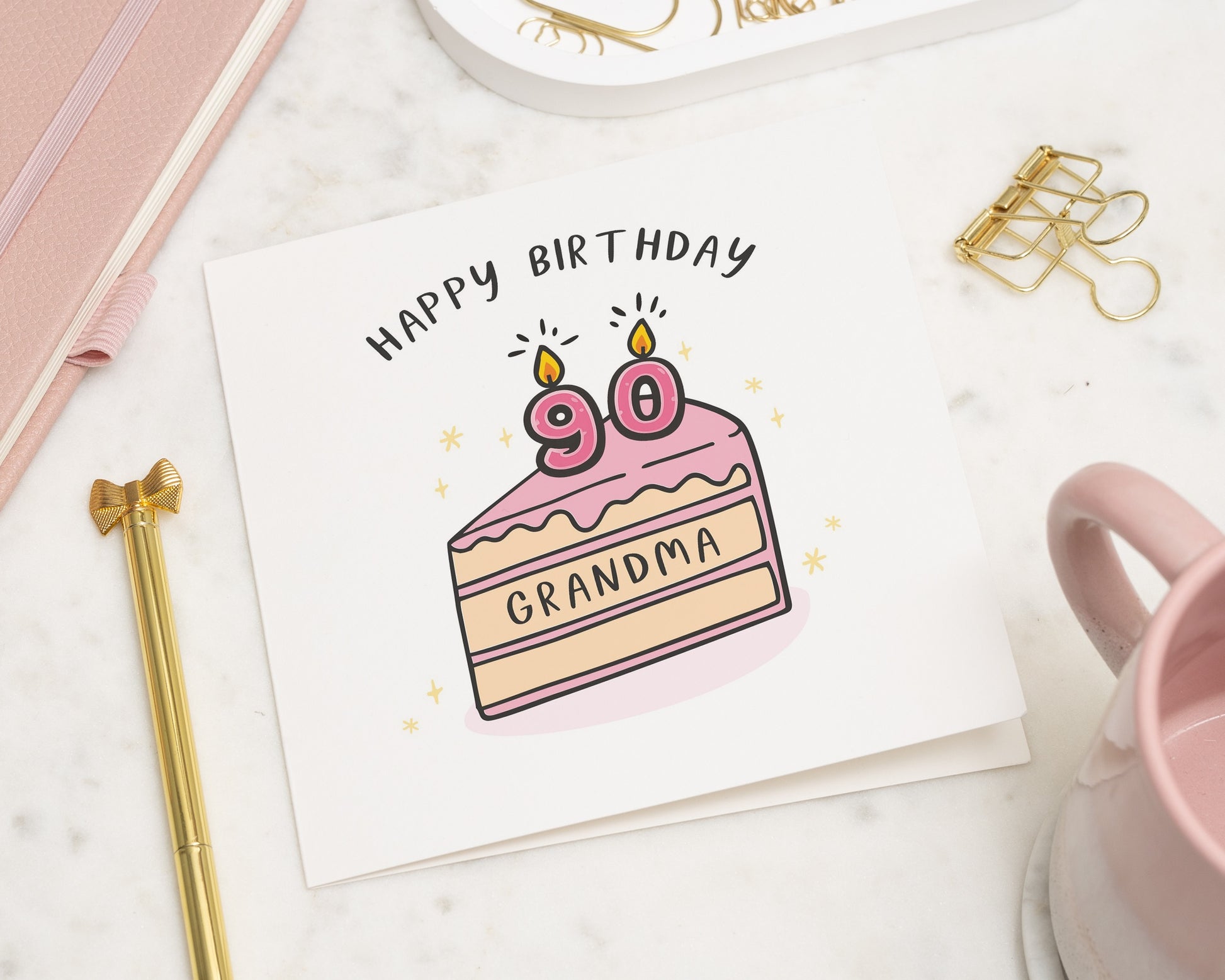 90th Birthday Card for Grandma, Birthday Card for Her, Personalised Grandma Birthday Card, Cute Cake Illustration Birthday Card