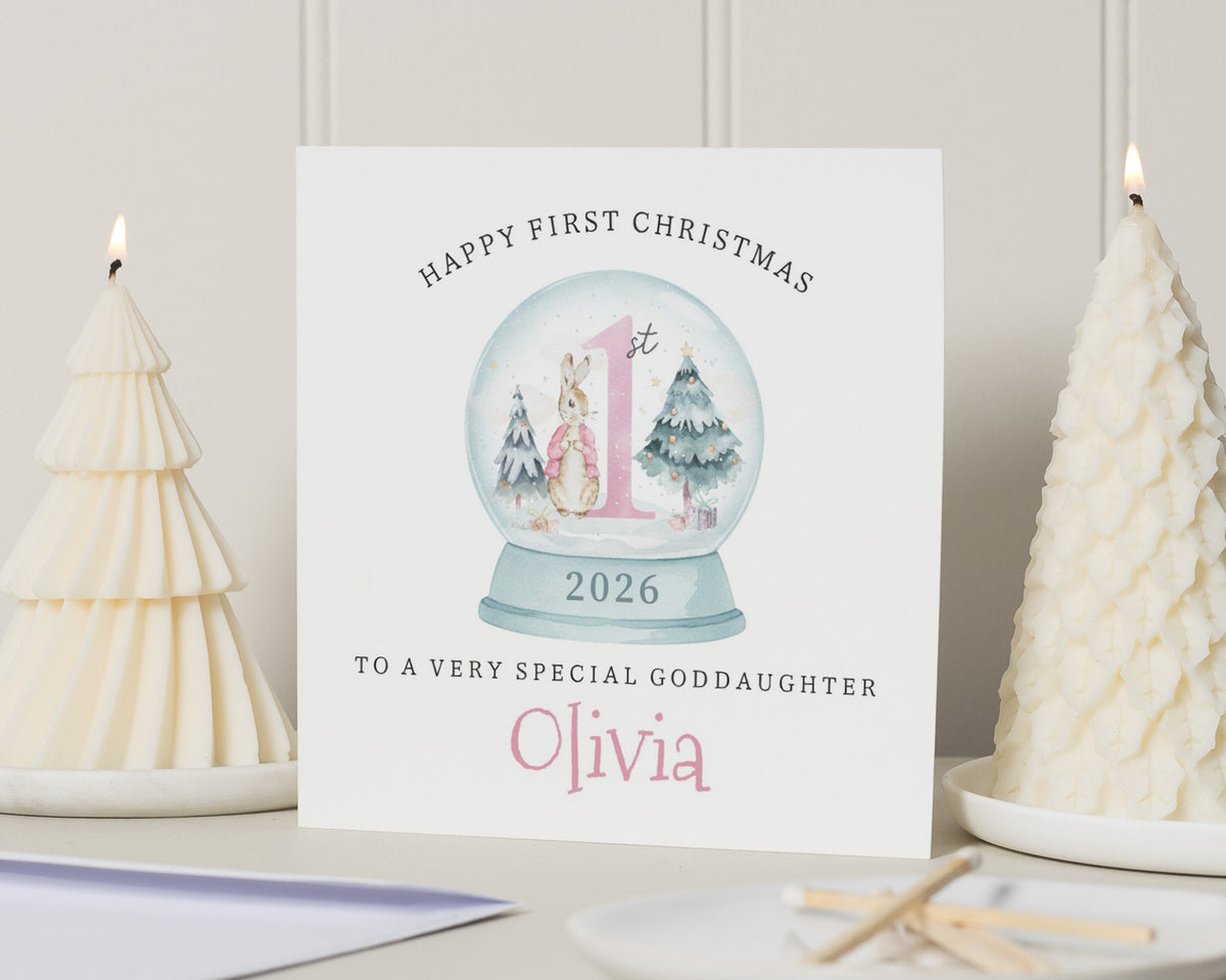 First Christmas Card for Goddaughter, 1st Christmas Card, Personalised Christmas Card for Girl, Baby Christmas Card 2026 Bunny