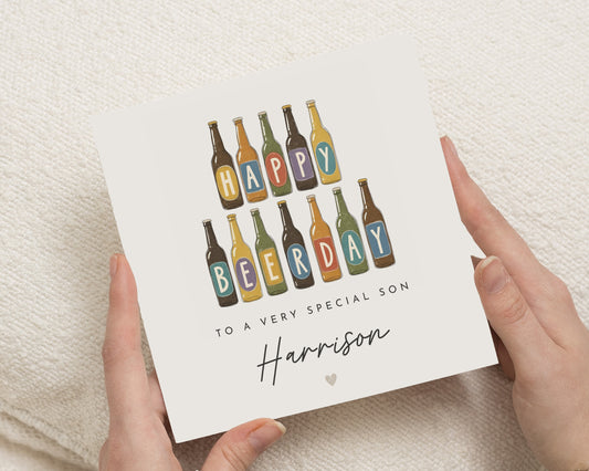 Birthday Card for Son, Son Birthday Card, Personalised Birthday Card for Him, Beer Birthday Card, Funny Beerday Card for Adult Son