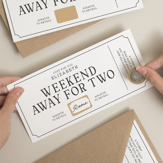 Personalised Weekend Away Staycation Scratch Reveal Card, Surprise Birthday Gift For Him, Holiday Scratch To Reveal Gift Voucher For Her