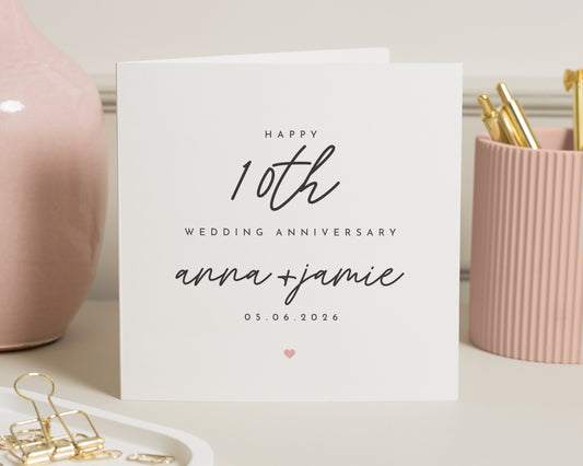 10th Anniversary Card, Personalised Wedding Anniversary Card, Anniversary Card for Couple, Custom Anniversary Card, 10th Wedding Card