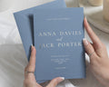 Gold Foil Wedding Invitations, Slate Blue Wedding Invites, Minimalist Typography Invitation, Elegant Personalised Wedding Stationery