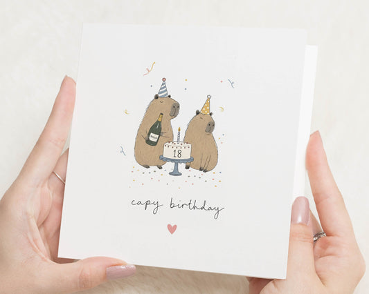 18th Birthday Card, Capybara Birthday Card, Funny Birthday Cards, Birthday Card for Him, Birthday Card for Her, Prosecco Birthday Card