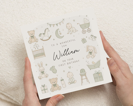 Personalised 1st Birthday Card for Son, First Birthday Card for Boy, 1st Birthday Card for Son, Baby Boy Birthday Cards, Cute Birthday Card