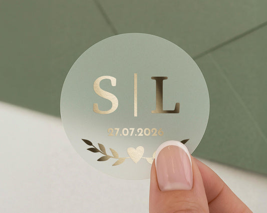 Personalised Wedding Sticker, Initials Wedding Seal, Custom Date Sticker, Gold Foil Wedding Label, Monogram Envelope Seal