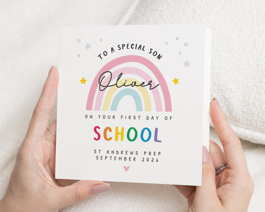 First Day of School Card for Son, Personalised Rainbow Card, Special Son School Card, Custom Name Card, Back to School Card