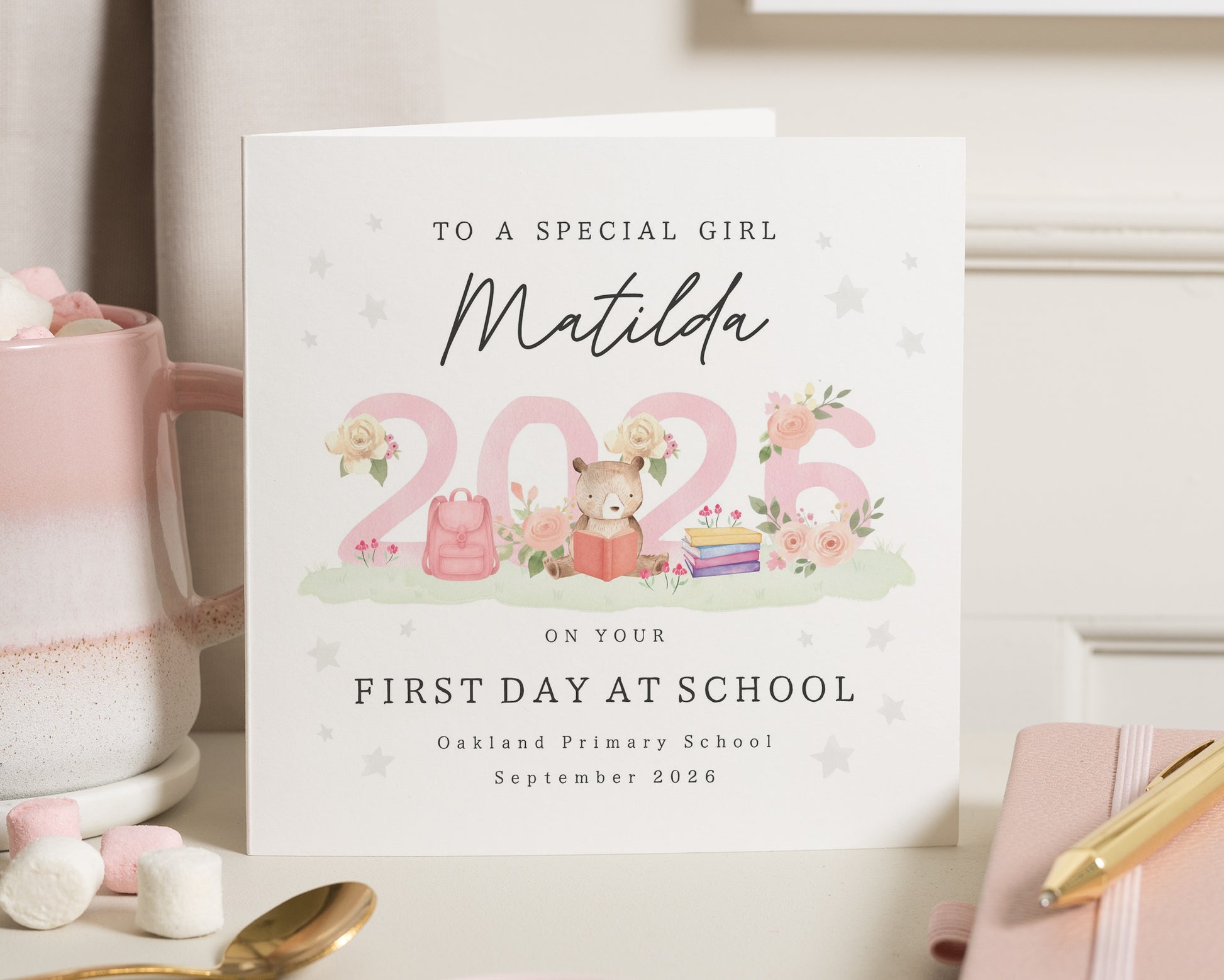 First Day at School Card, Personalised School Card for Girl, Back to School Card, Good Luck Card for Daughter, Starting School Card
