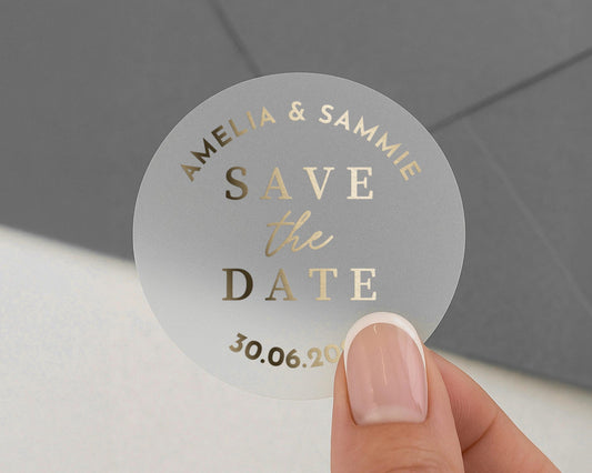 Save The Date Sticker, Gold Foil Save The Date, Wedding Save The Date Sticker, Personalised Wedding Sticker, Engagement Sticker