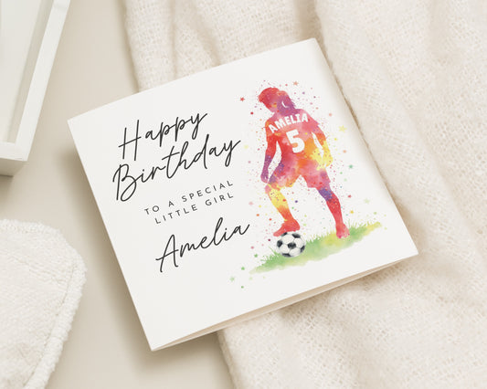 Birthday Card for Girl, Personalised Football Birthday Card, Birthday Card for Daughter, Special Little Girl Birthday Card, Custom Name Card