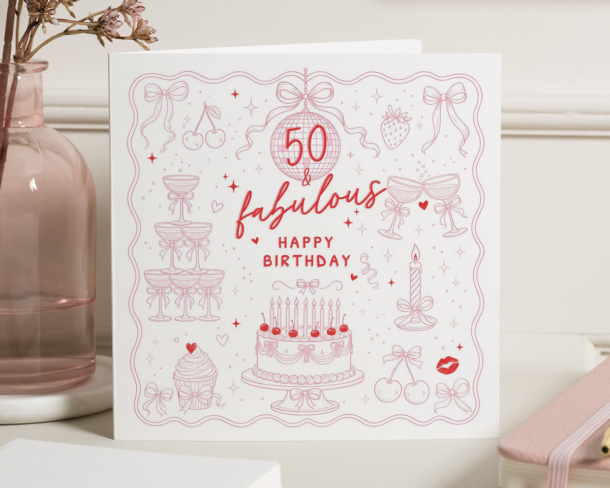 50th Birthday Card for Her, 50th Birthday Cards, Birthday Card for Women, Fabulous 50 Birthday Card, Milestone Birthday Card for Her